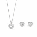 Conjunto de plata italiana 925. Contiene Cadena, colgante y aros de corazón. Su diseño es de corazón con microcircones con un corazon de plata lisa en el interior. Línea Signature de Di Vogel